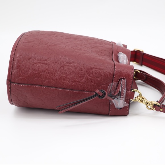 New Coach Field Signature Leather Bucket Shoulder Bag Wine - Picture 6 of 12